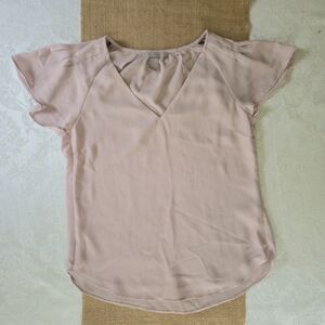 H&M Light Pink V-Neck Ruffled Cap Sleeve Blouse Size 3XS Flowy Summer Top